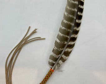 Beaded Smudge Feather - Authentic Native American - Turkey Feather