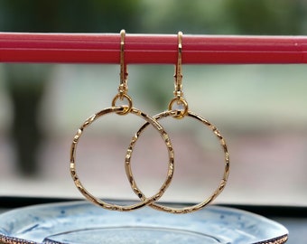 14K Gold Filled Dangle Hoop Earrings - Handmade