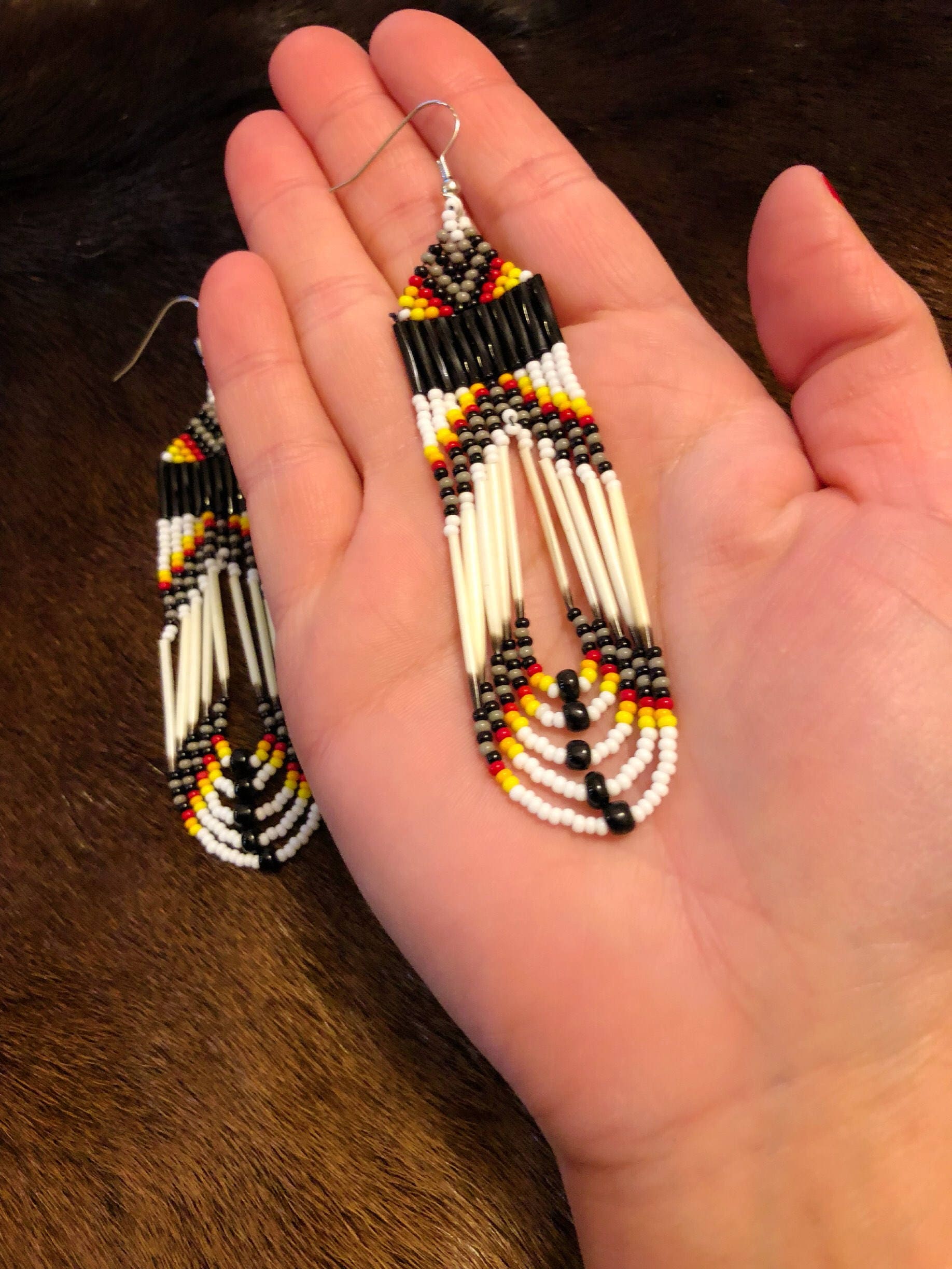 Porcupine Quill Earrings Native American Glass Beads Handmade
