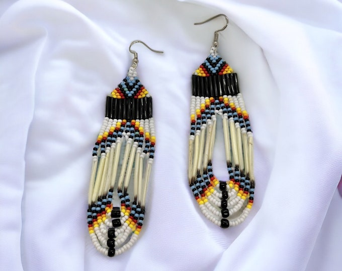 Porcupine Quill Earrings - Light Blue - Native American Made