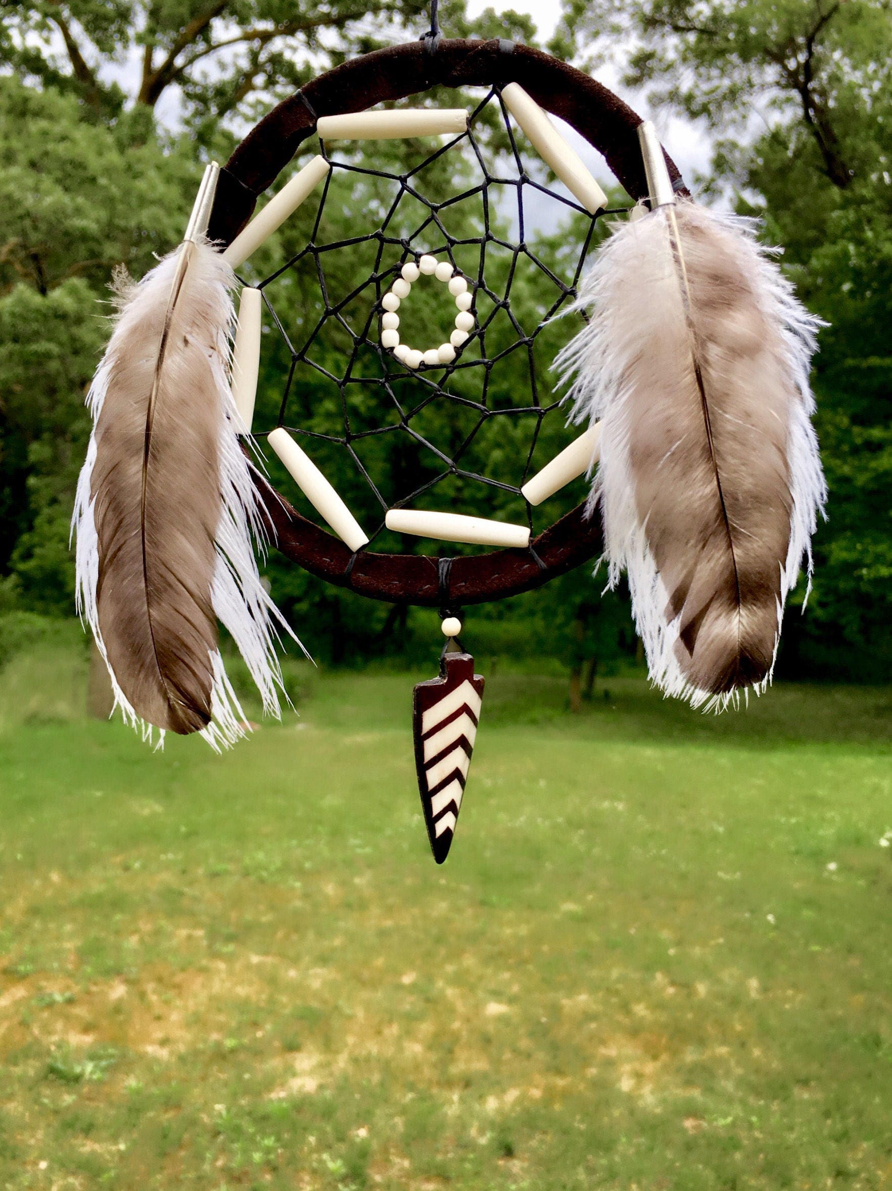 Native American Dreamcatcher Buckskin Buffalo Bone Sage Blessed