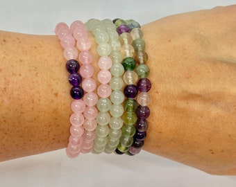 Genuine Crystal Bracelet - Sold Individually - Rose Quarts - Fluorite - Amethyst - Green Aventurine