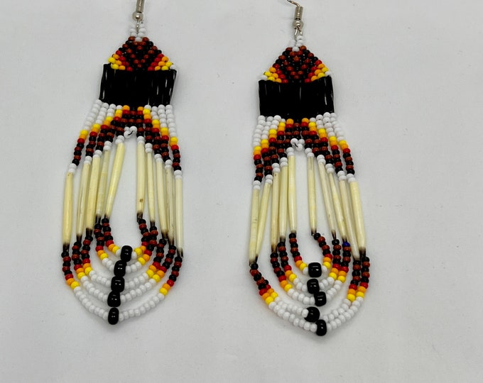 Porcupine Quill Earrings - Native American - Rust Brown and Black - Powwow Earrings