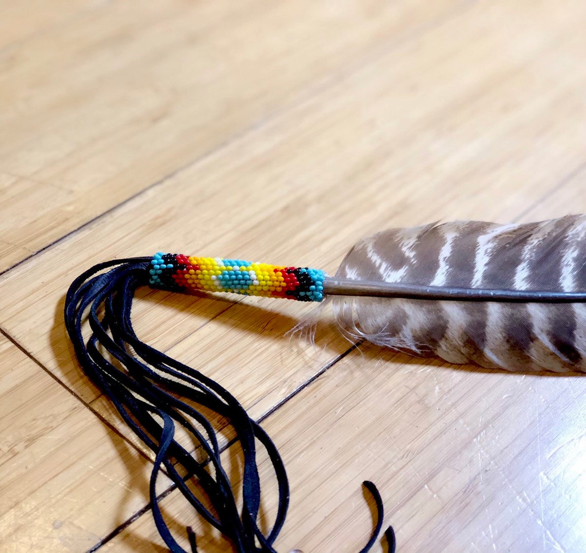 Beaded Smudge Feather Authentic Native American Turkey Etsy