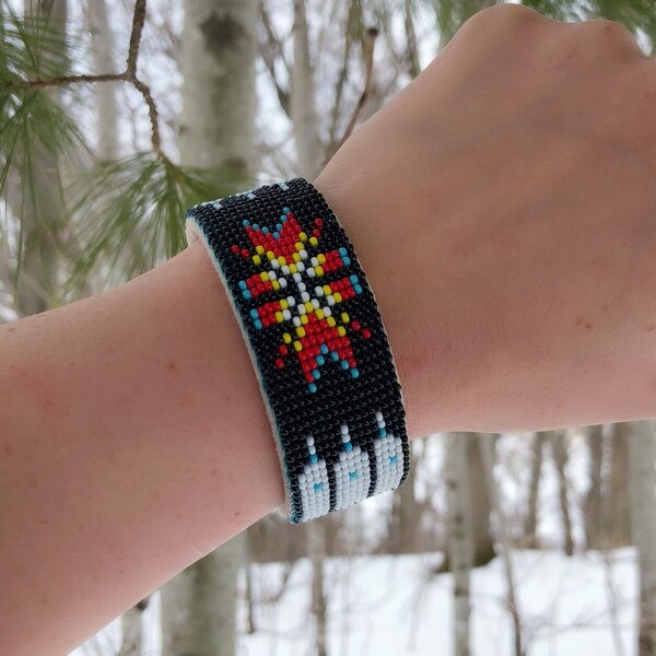 Native American Beaded Cuff Bracelet - Buckskin Suede - Adjustable Size Cuff - Glass Beads - Native American Beadwork - Powwow Jewelry