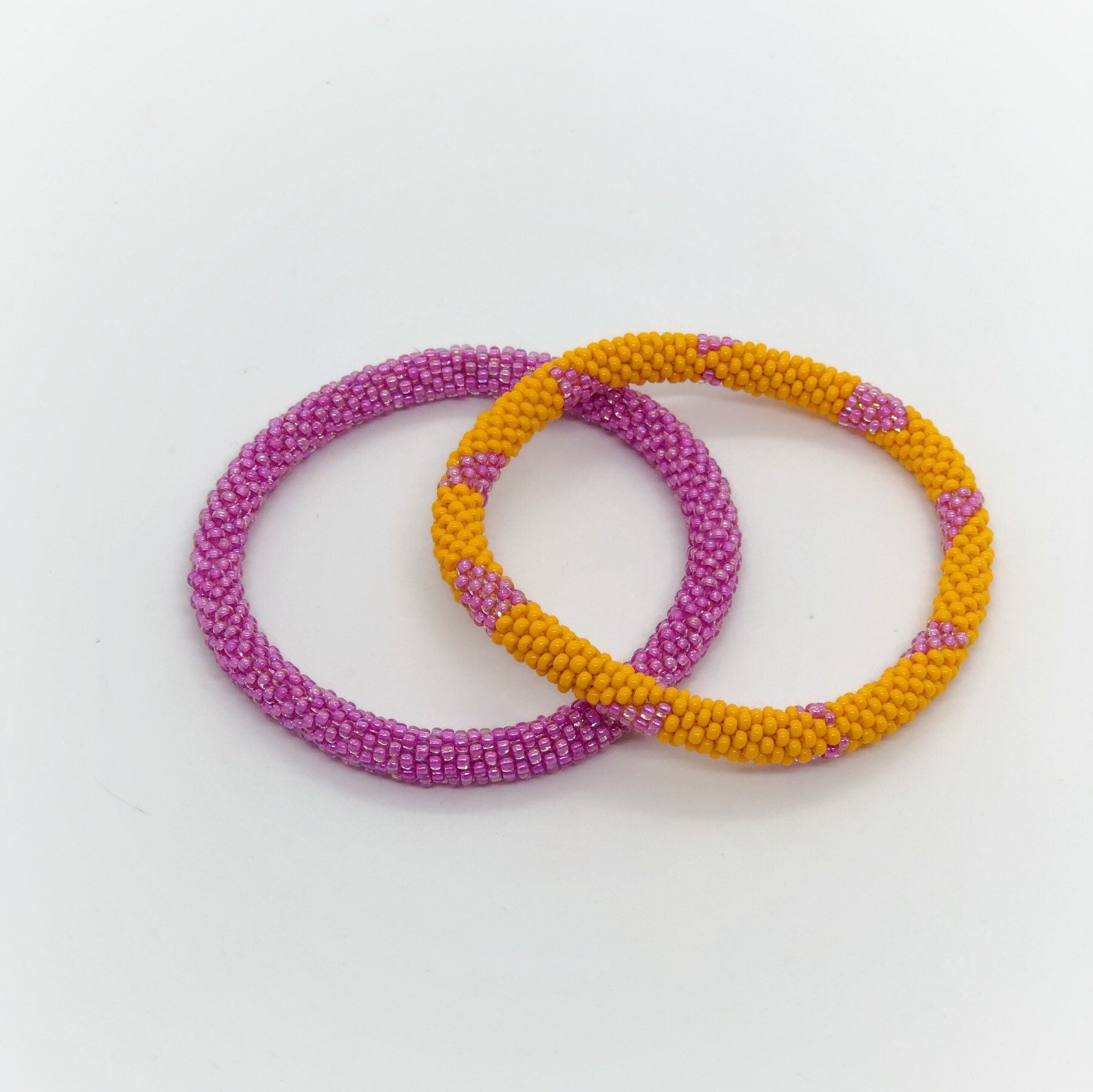 Beaded Roll On Bracelet Duo - Two Bracelets - Handmade Beaded Bracelets