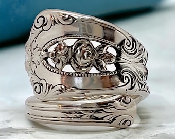 Sterling Silver Rose Point Wrap Spoon Ring - Handmade - Antique Sterling Silver Spoon