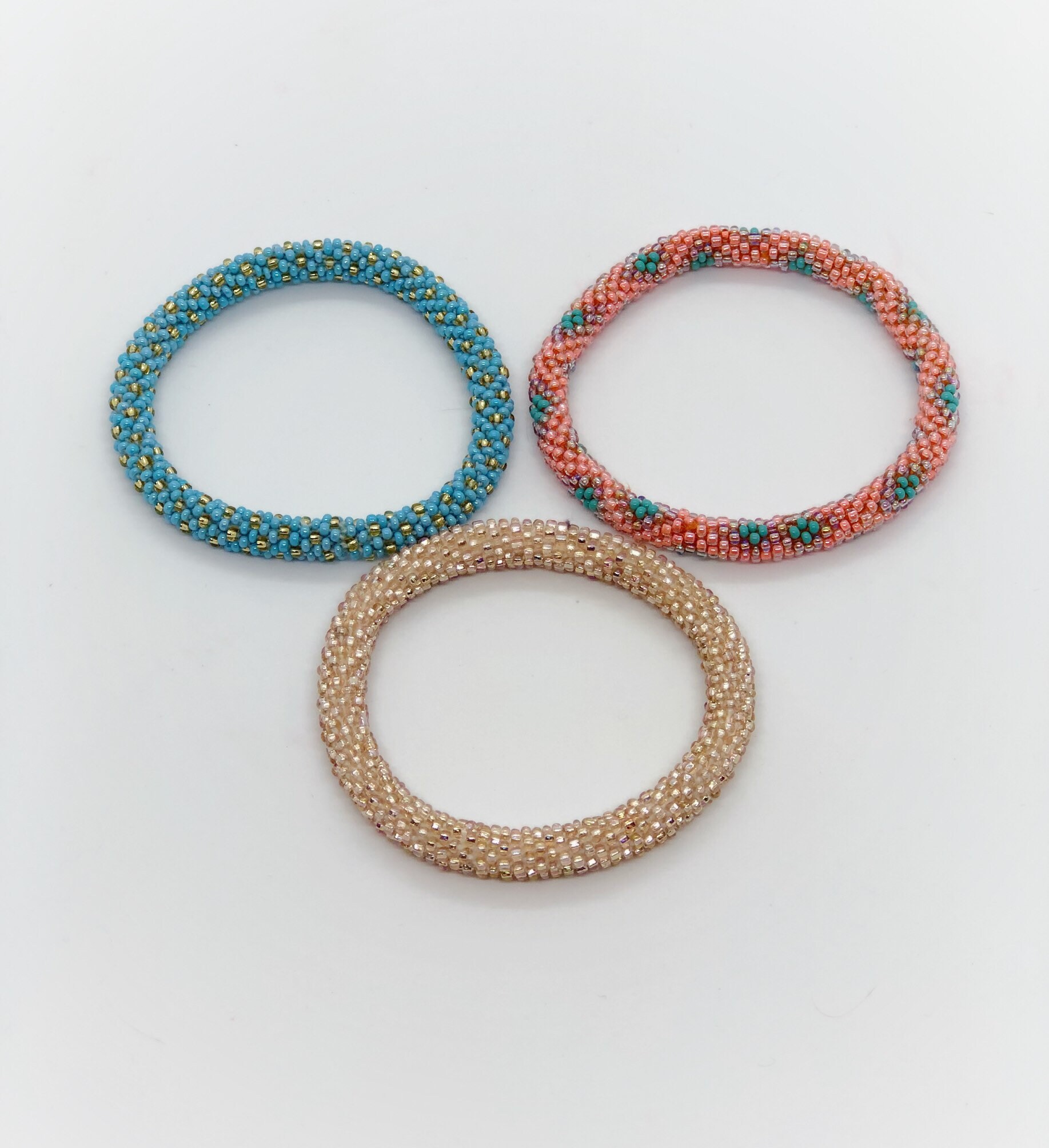 Beaded Roll On Bracelets Trio Three Bracelets Handmade Stacking