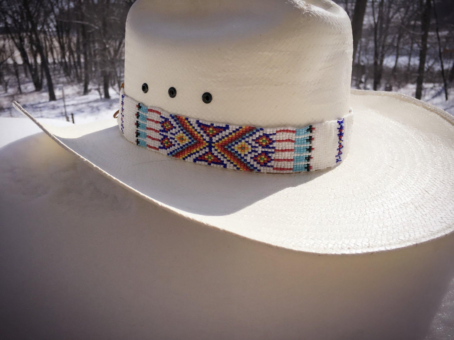 Beaded Hatband Glass Beads Buckskin Sage Blessed Authentic