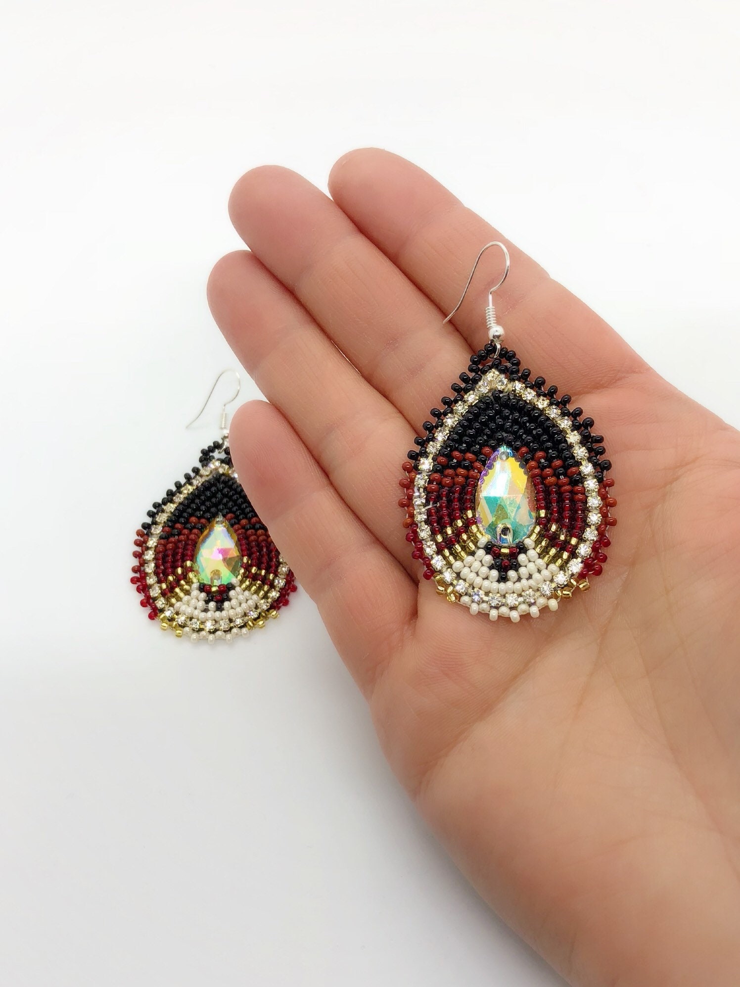 Beaded Earrings Buckskin Backing Powwow Earrings Powwow Bling