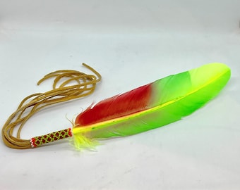 Beaded Smudge Feather - Prayer Feather - Beadwork - Native American - Buckskin Fringe