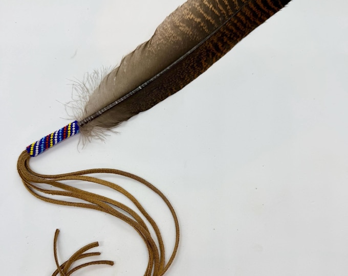Beaded Smudge Feather - Authentic Native American - Turkey Feather