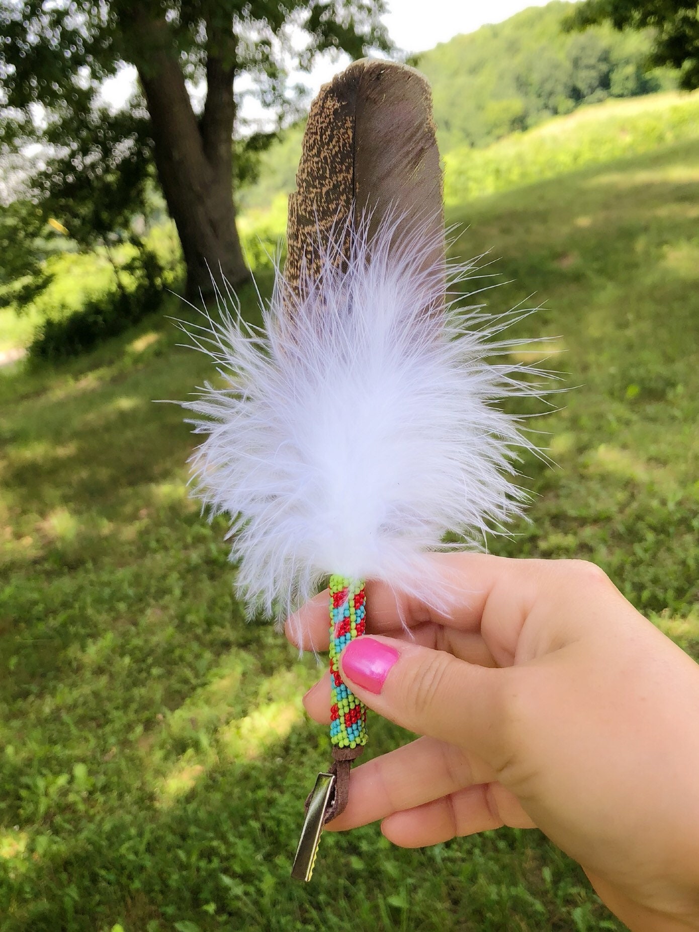 Hair Frather Plume - Beaded Feather Hair Clip - Powwow Feather - Native  American