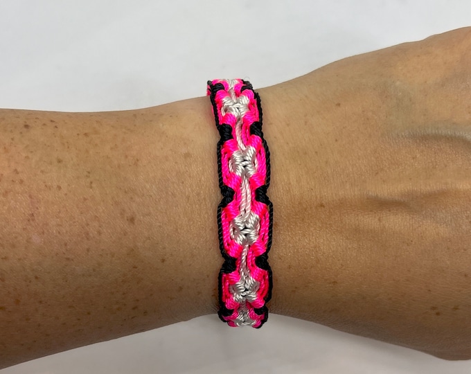 Pink Black and White Friendship Bracelet - Handmade