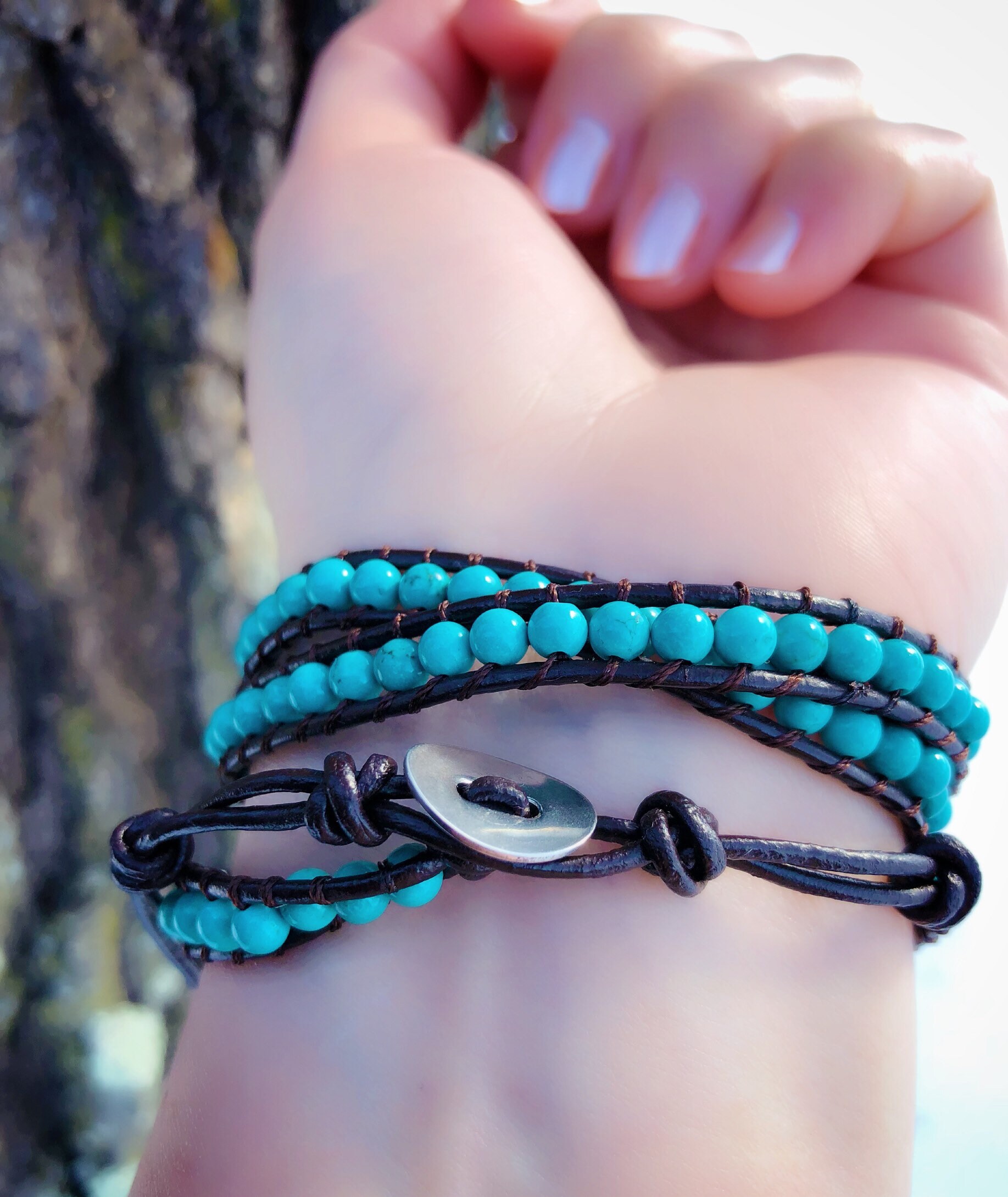 Turquoise Wrap Bracelet Adjustable Sizing Triple Wrap Bracelet