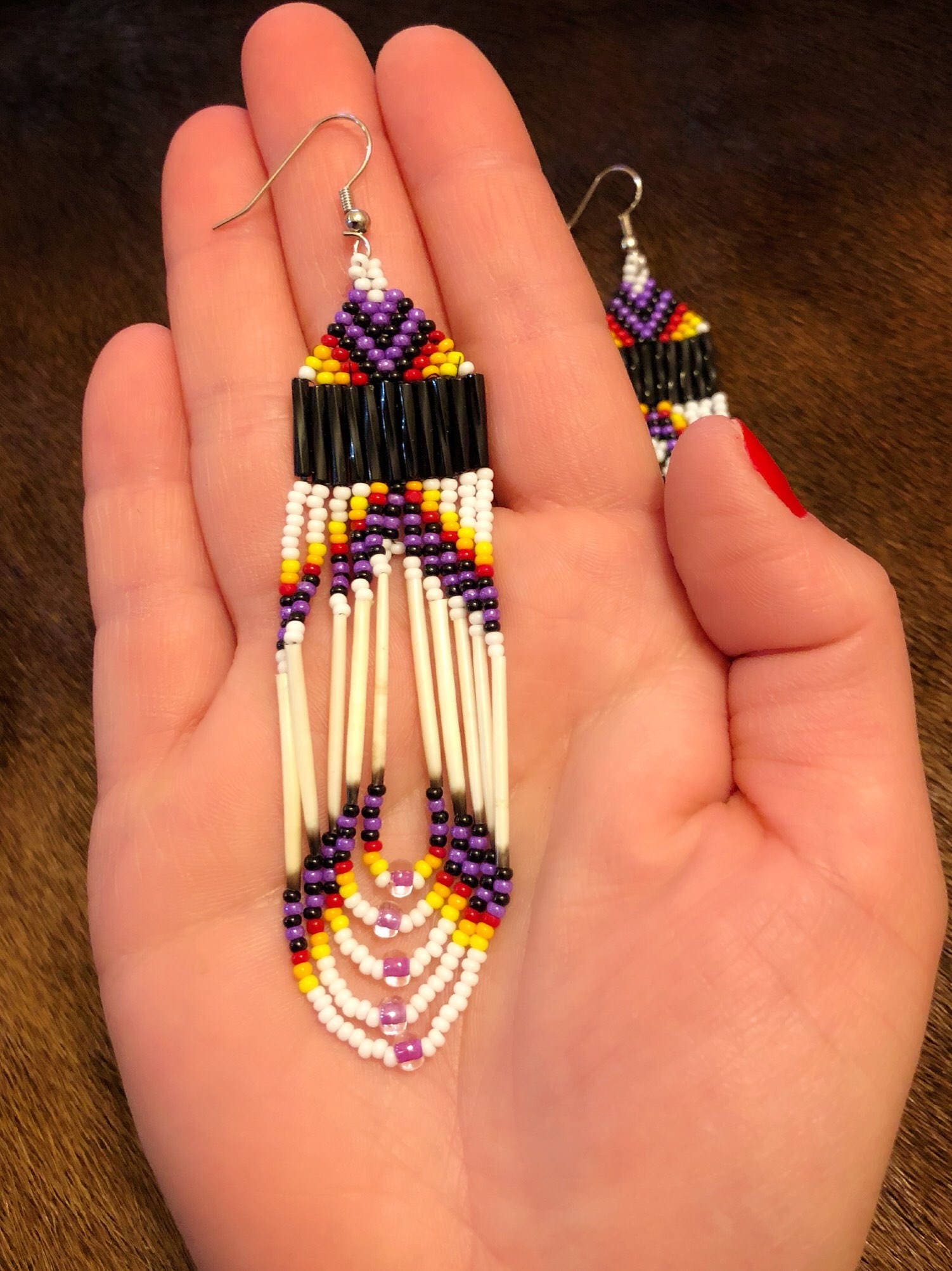 Porcupine Quill Earrings   Native American   Glass Beads