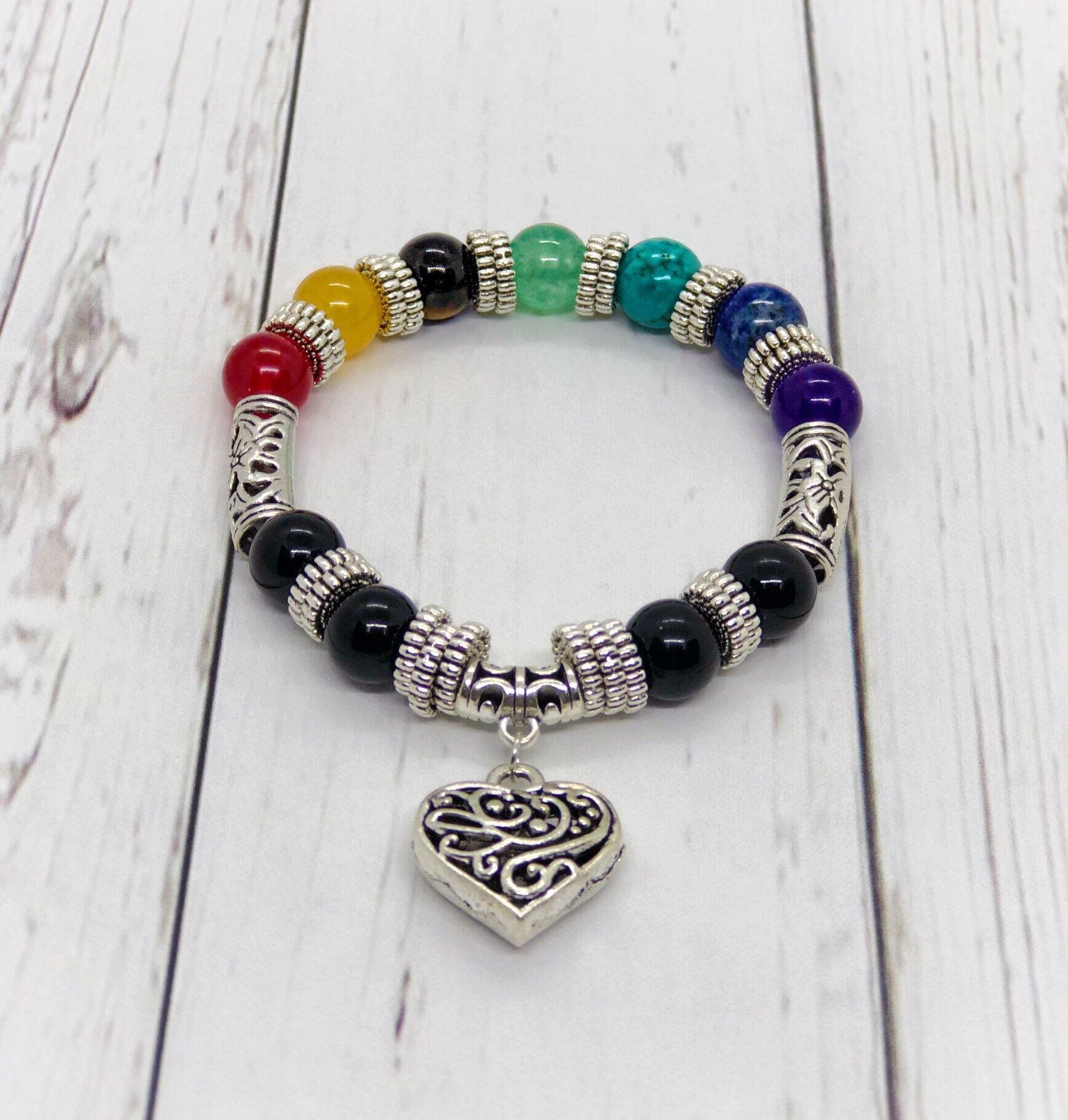 Crystal Chakra Charm Bracelet Genuine Crystal Heart Charm Sage Blessed Chakra Bracelet