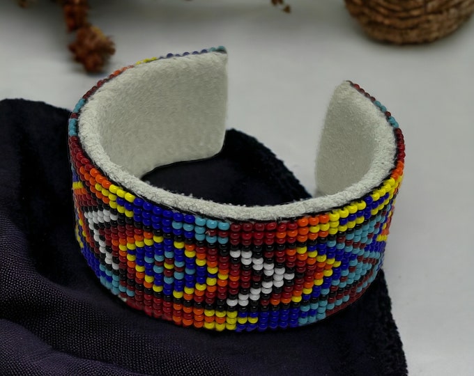 Beaded Cuff - Adjustable - Buckskin - Handmade