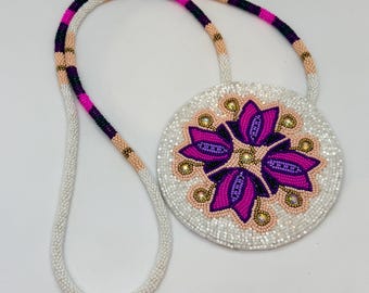 Beaded Medallion Necklace - Tulip - Ojibwe - Handmade - Large Size