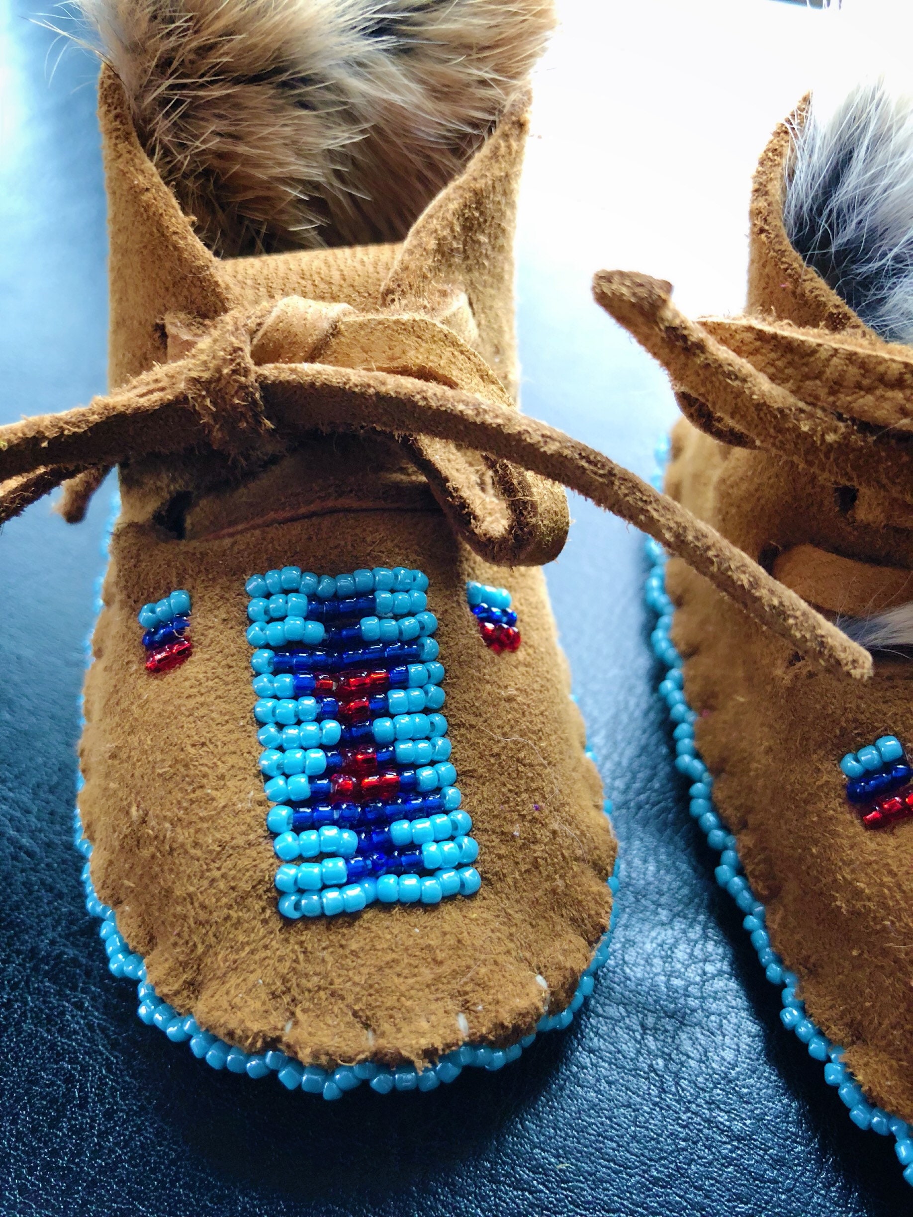 Baby Moccasins Beaded Moccasins Buckskin Beadwork Rabbit Fur Native American