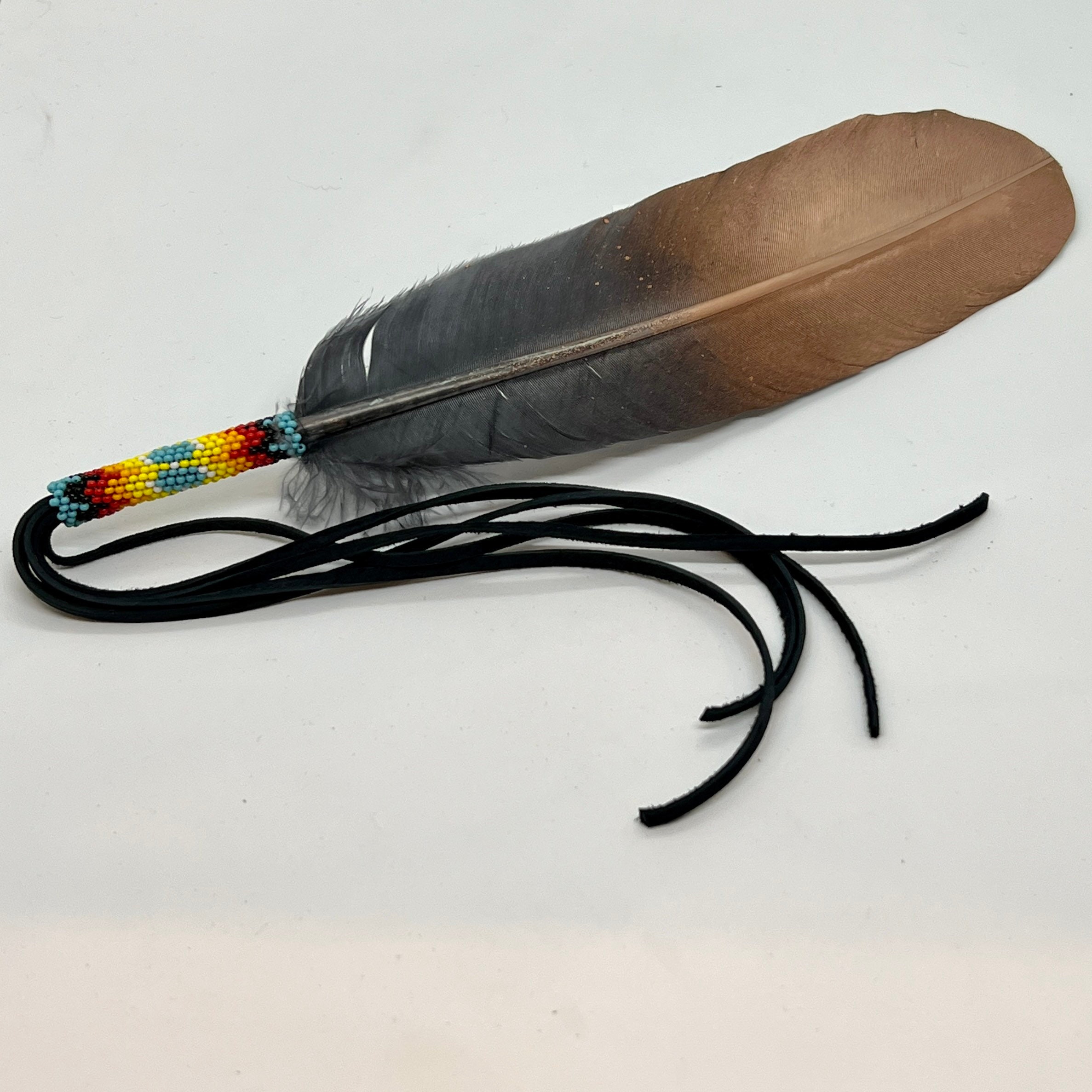 Beaded Smudge Feather - Copper and Black - Hand Painted Feather