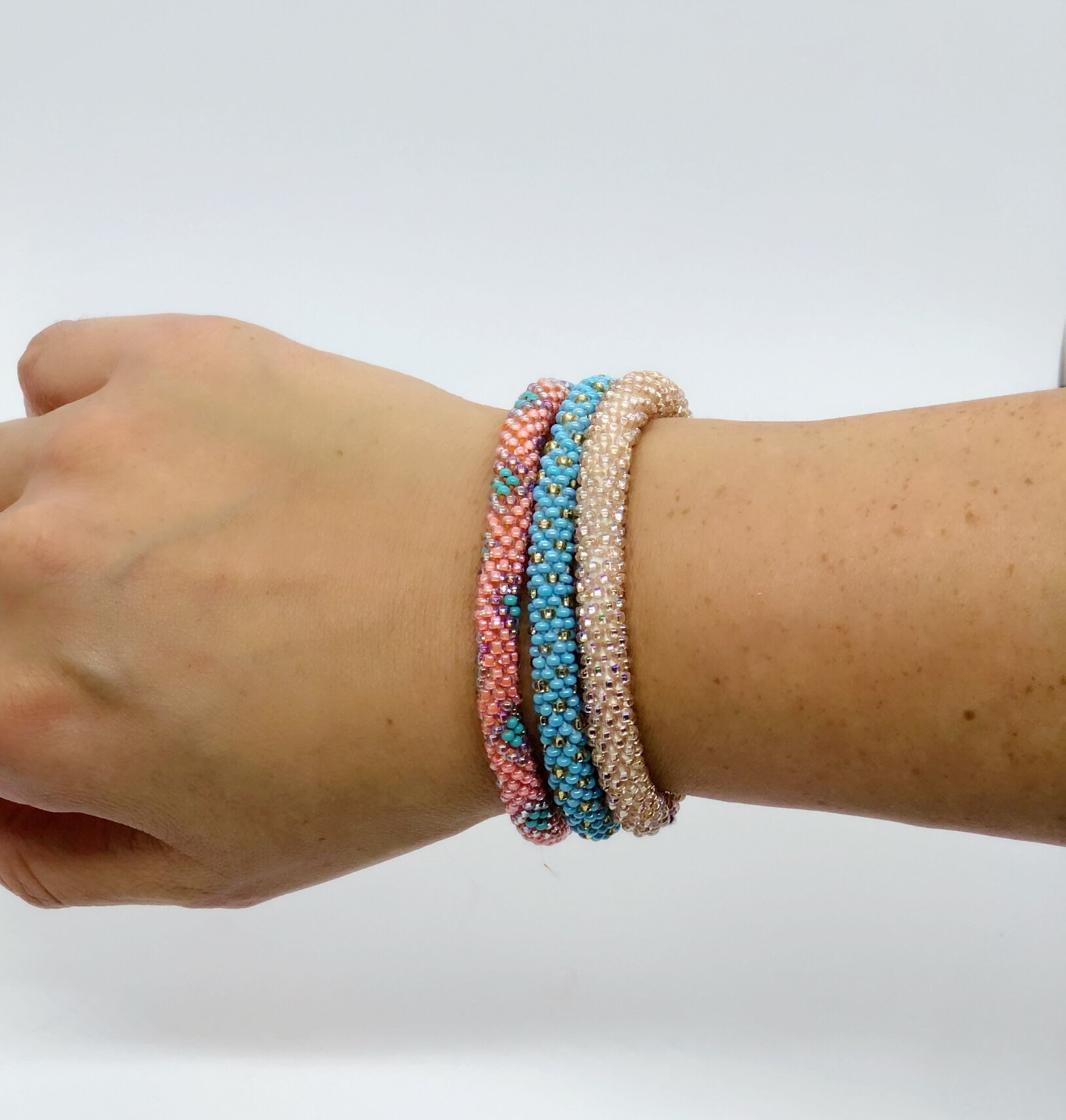 Beaded Roll On Bracelets Trio Three Bracelets Handmade Stacking