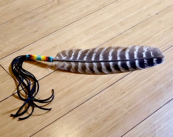 Beaded Smudge Feather - Authentic Native American - Turkey Feather