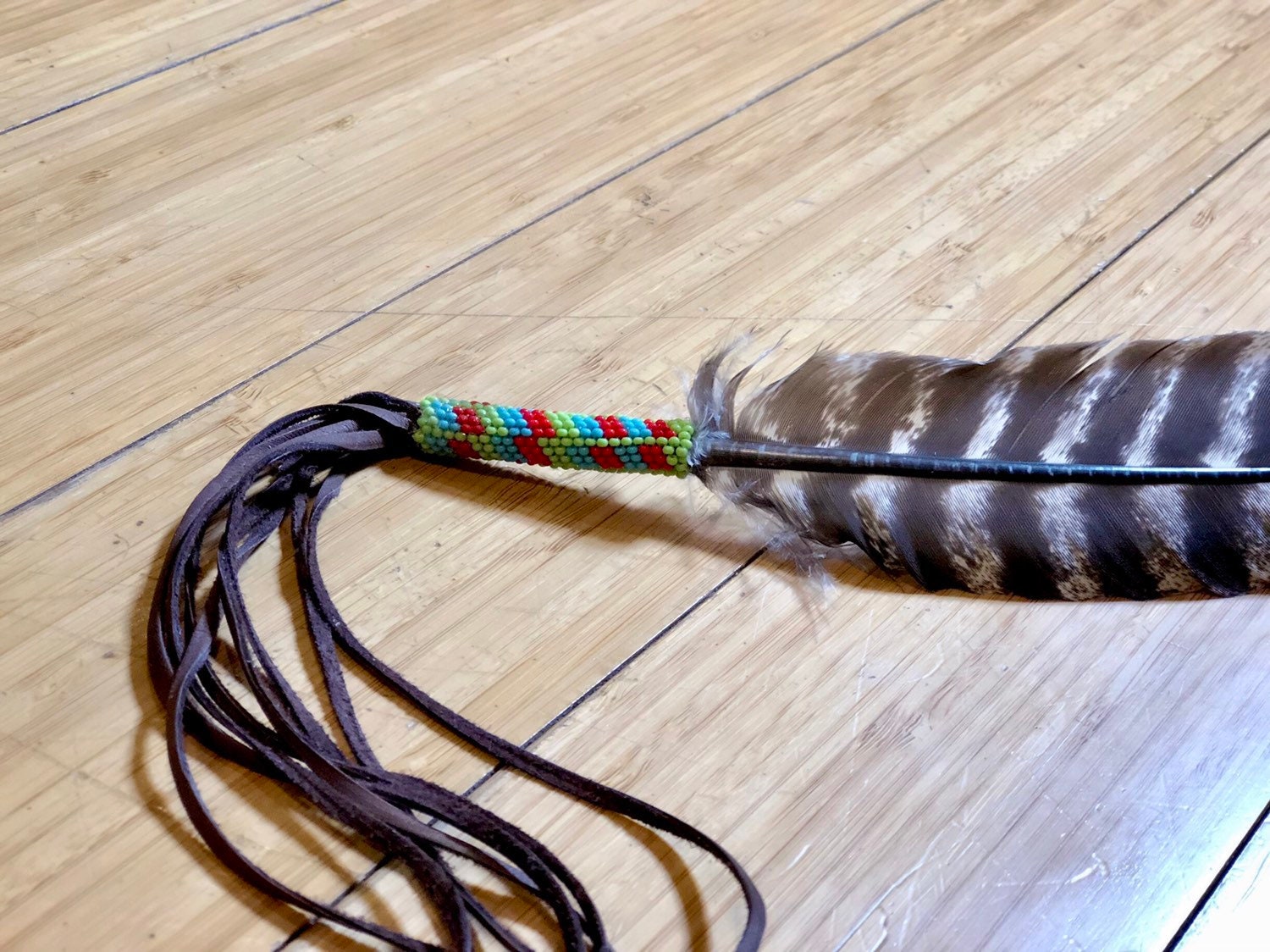 Beaded Smudge Feather Turkey Feather Beadwork Prayer Feather Native American