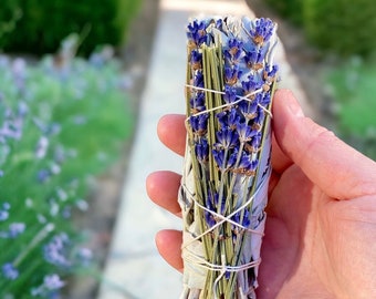 White Sage & Lavender Smudge Bundles - Sold Individually - Organic - Lavendula Angustifolia - Ceremonial Smudging