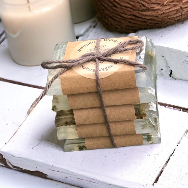 Gift Set Herbal Vegan Soaps - Lavender, White Sage, Mint, Rose, and Cedar - 5 Soaps - Handmade Soap