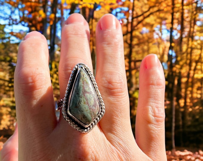 Size 9 - Ruby Zoisite Fuchsite - Sterling Silver Ring