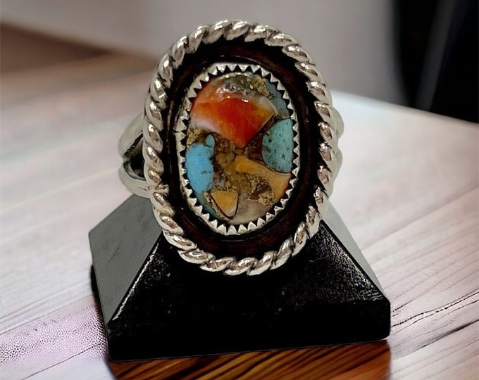 Size 8.5 - Copper Oyster Turquoise Ring - Sterling Silver - Handmade