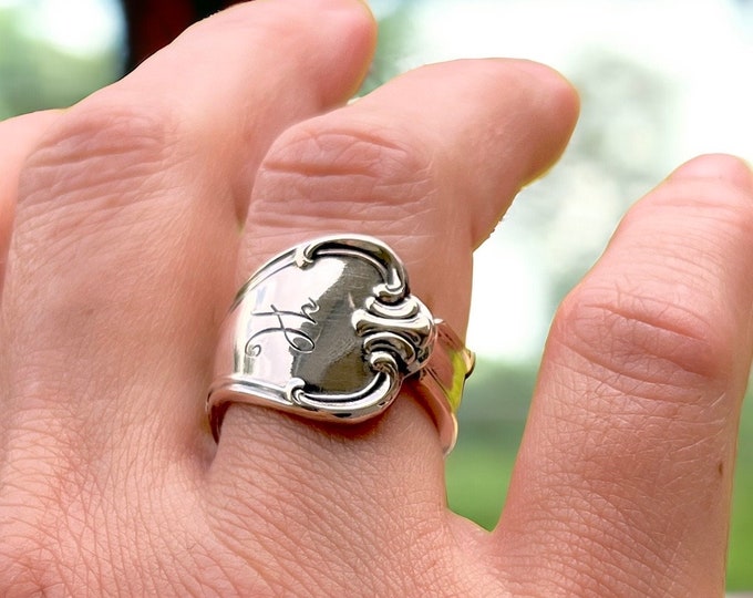 Initial H Spoon Ring - Antique Silver Spoon