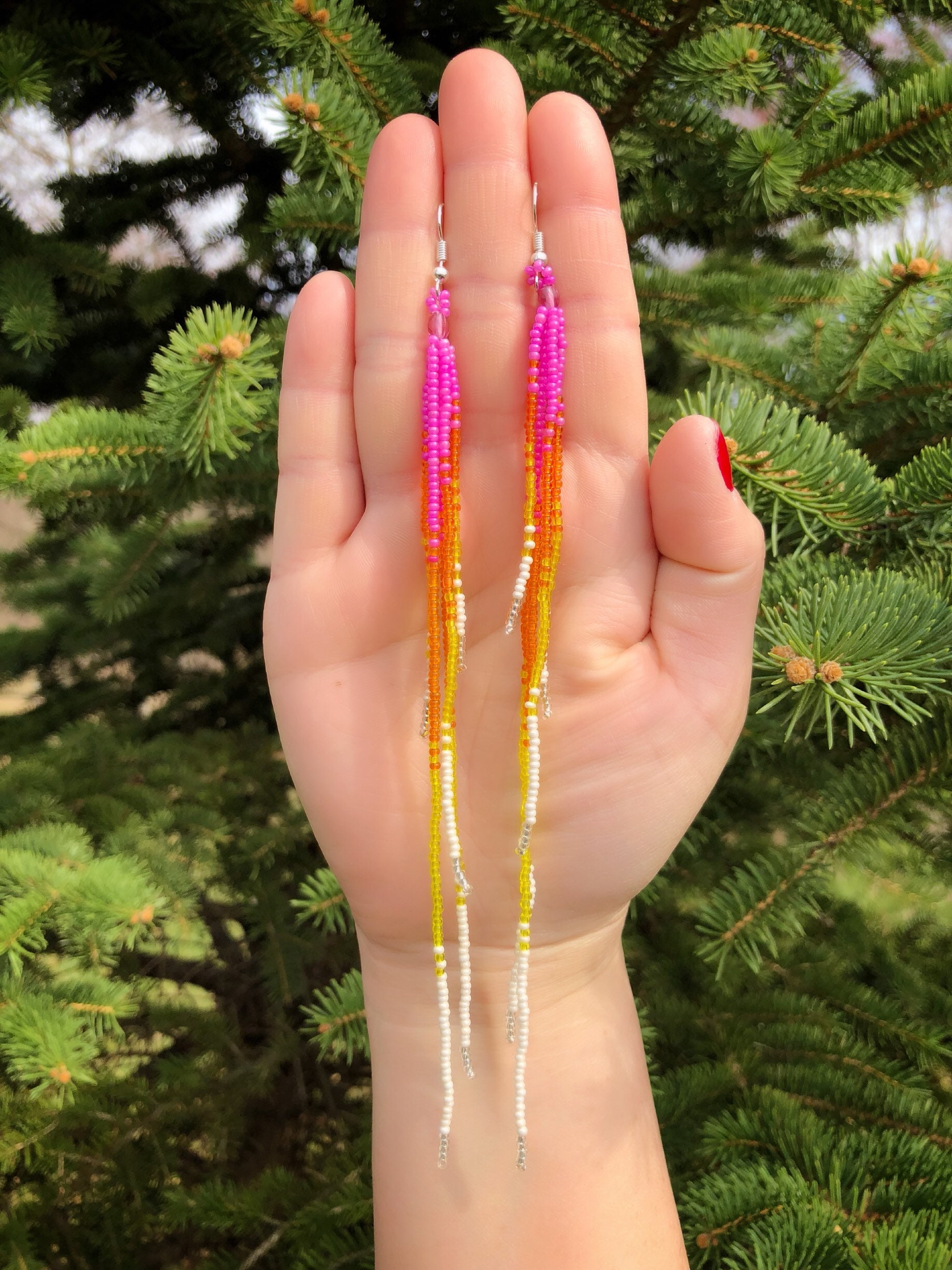 Pink Beaded Rainbow Earrings Pink Beaded Rainbow Earrings