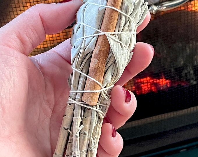 White Sage and Cinnamon Smudge Stick - Sold Individually