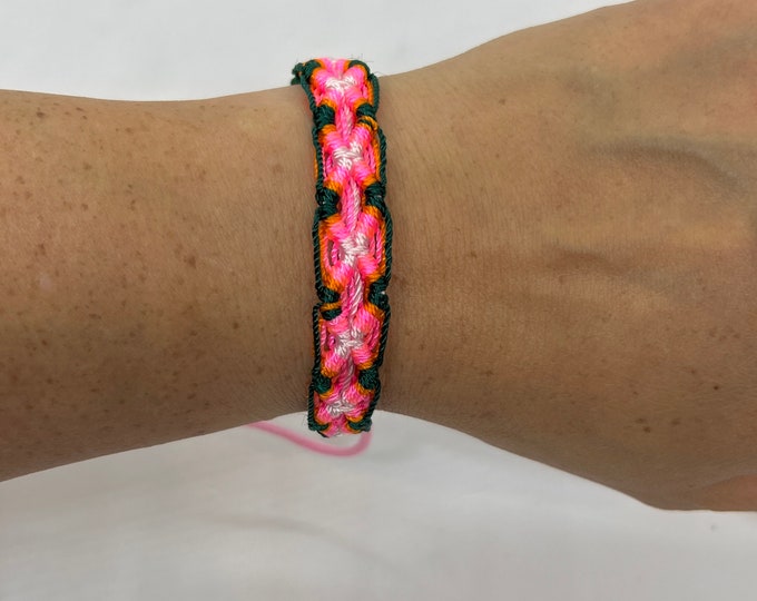Pink and Dark Green Friendship Bracelet - Handmade