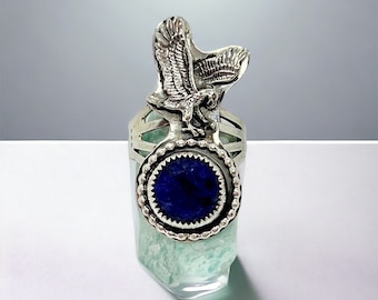 Size 8 - Eagle Ring - Lapis Lazuli - Sterling Silver - Native Made