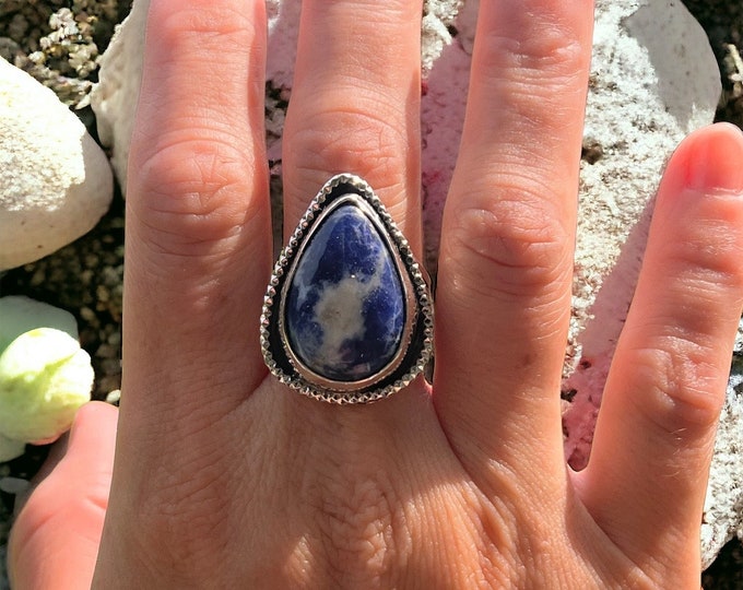 Size 9 - Sodalite And Sterling Silver Ring - Handmade