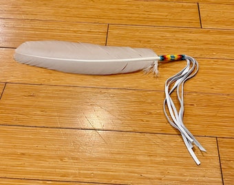 Beaded Smudge Feather - White Turkey Feather - Native American