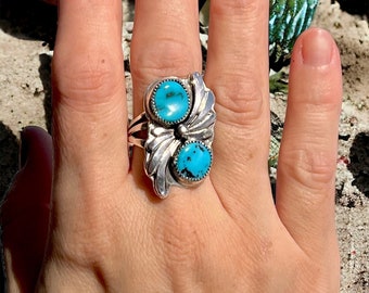 Size 8 - Turquoise Sterling Silver Ring - Native American