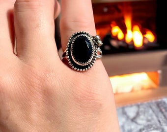 Size 6 - Black Onyx Ring - Sterling Silver - Handmade