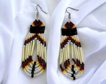 Porcupine Quill Earrings - Native American - Rust Brown and Black - Powwow Earrings