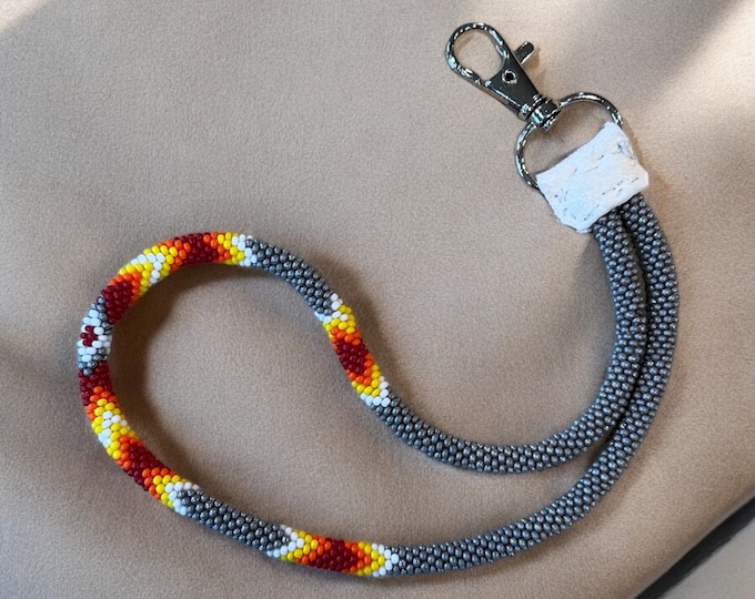 Beaded Wristlet Keychain - Native American Made - Buckskin - Clip Style