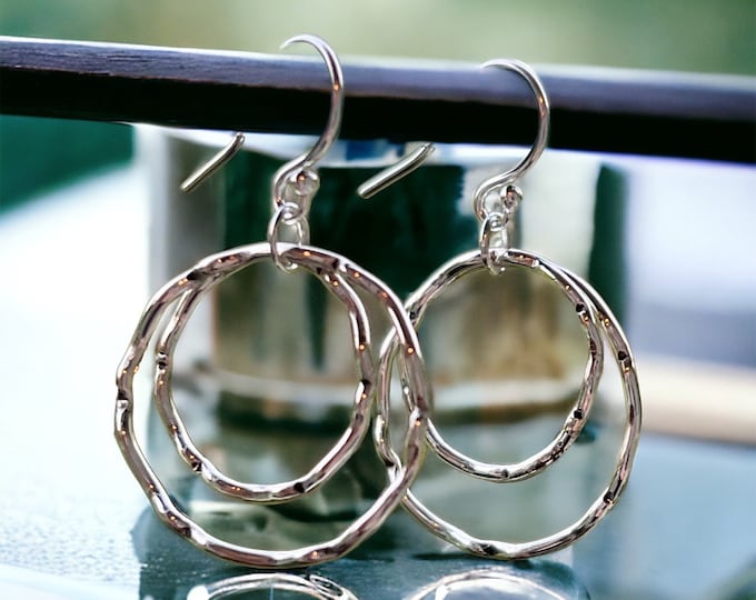 Sterling Silver Hoop Dangle Earrings - Handmade - Clip On Available