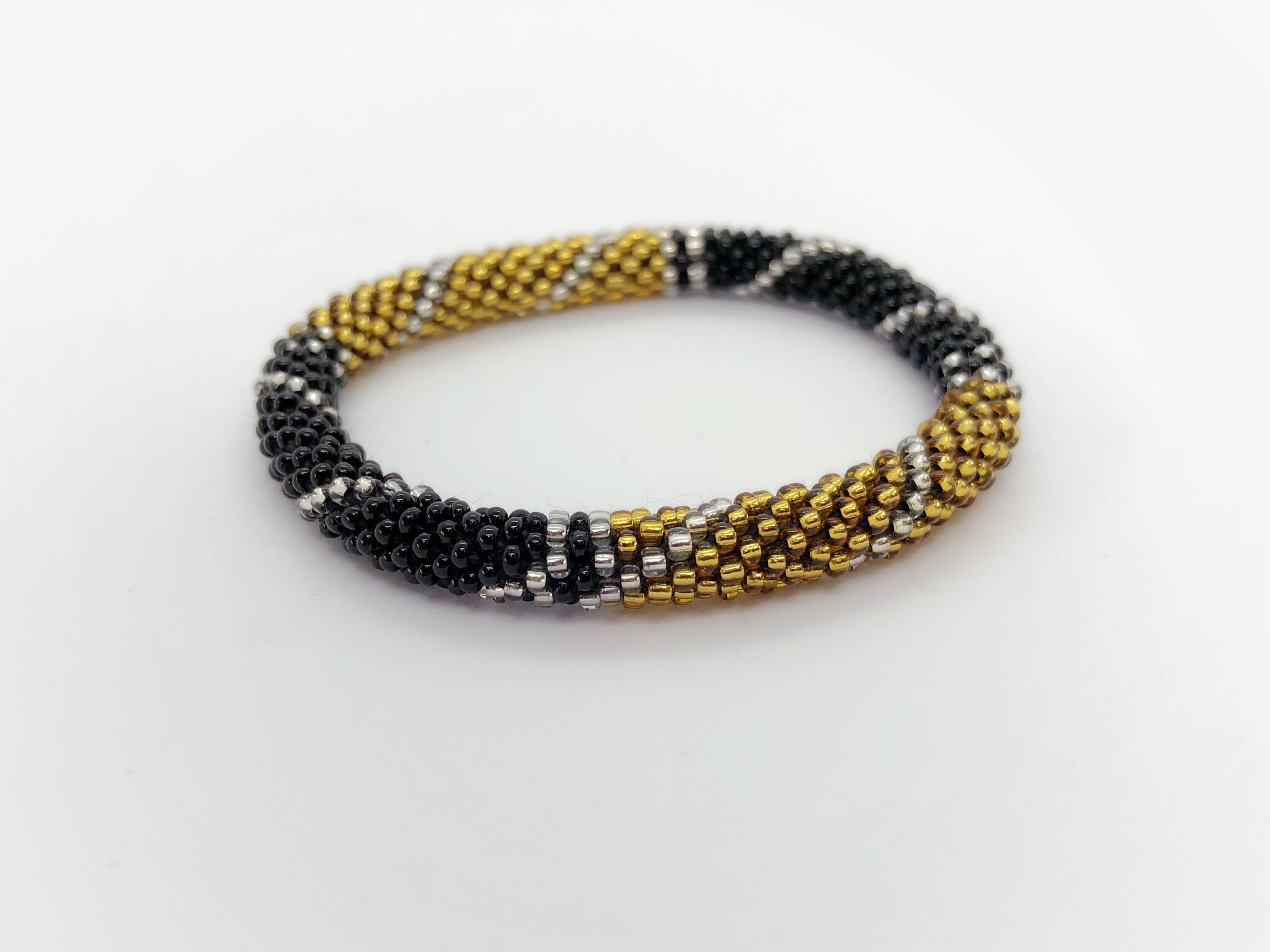 Beaded Rope Bracelet Roll On Bracelet Black Silver Gold Native