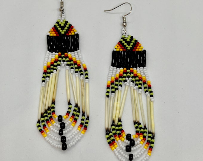 Porcupine Quill Earrings - Native American - Glass Beads - Handmade - Powwow Bling - Beadwork Earrings - Authentic