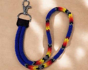 Beaded Wristlet Keychain - Native American Made - Buckskin - Clip Style