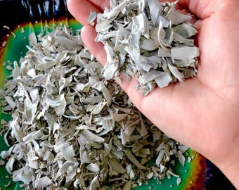 Organic White Sage Leaf Pieces - Sold by the Ounce - Sage Crumbles - Crushed Sage - Sage for Smudging Bowls - Sage for Sachets - Alter Sage