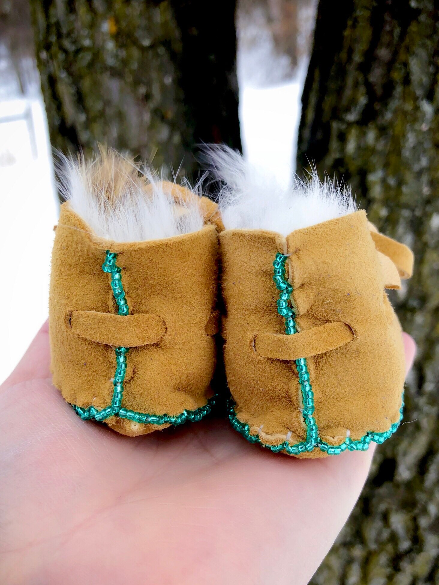 Baby Moccasins Beaded Moccasins Buckskin Beadwork Rabbit Fur Beaded Baby Moccasins
