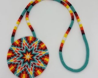 Beaded Medallion Necklace - Lakota Morning Star -  Handmade - Large Size